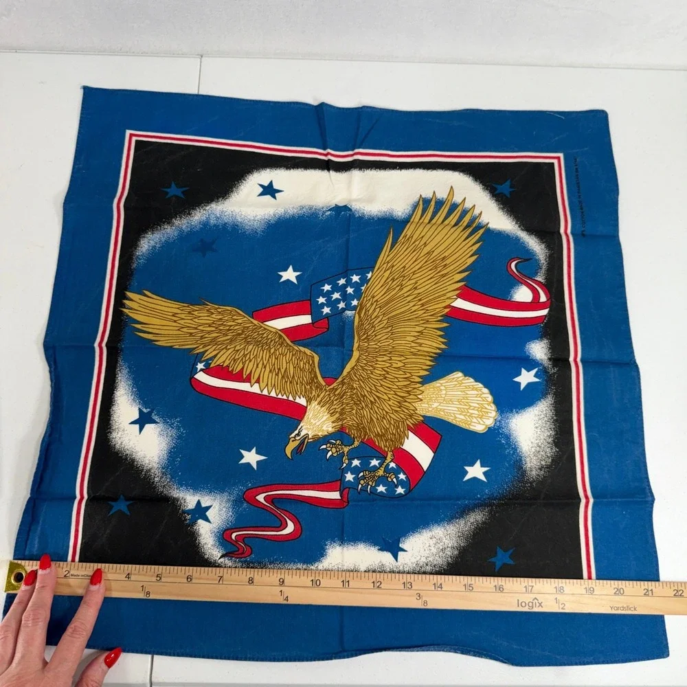 Vintage Bandana Lot 3 Eagle American Flag Stars Blue Red Cotton Patriotic READ
